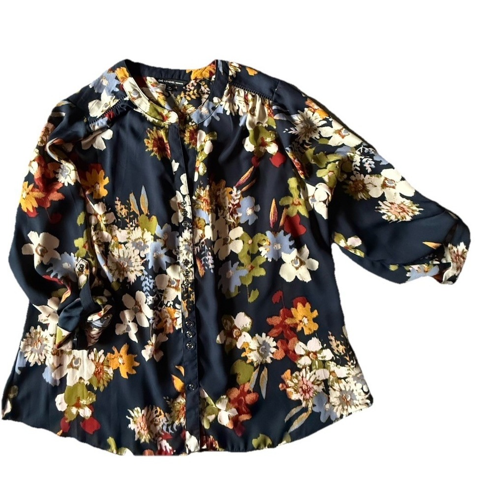 Zac & Rachel Dark Floral Blouse Women's size 1X Long Sleeve Top Multi Pilot